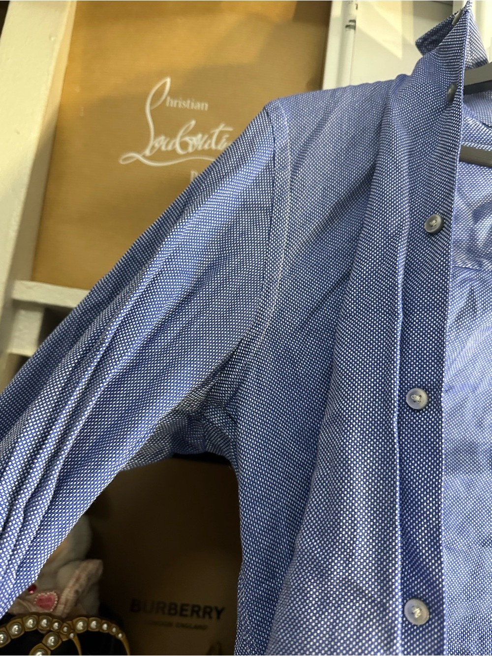 BOSS Men’s Blue Textured Long-Sleeve Dress Shirt - Picture 10 of 14